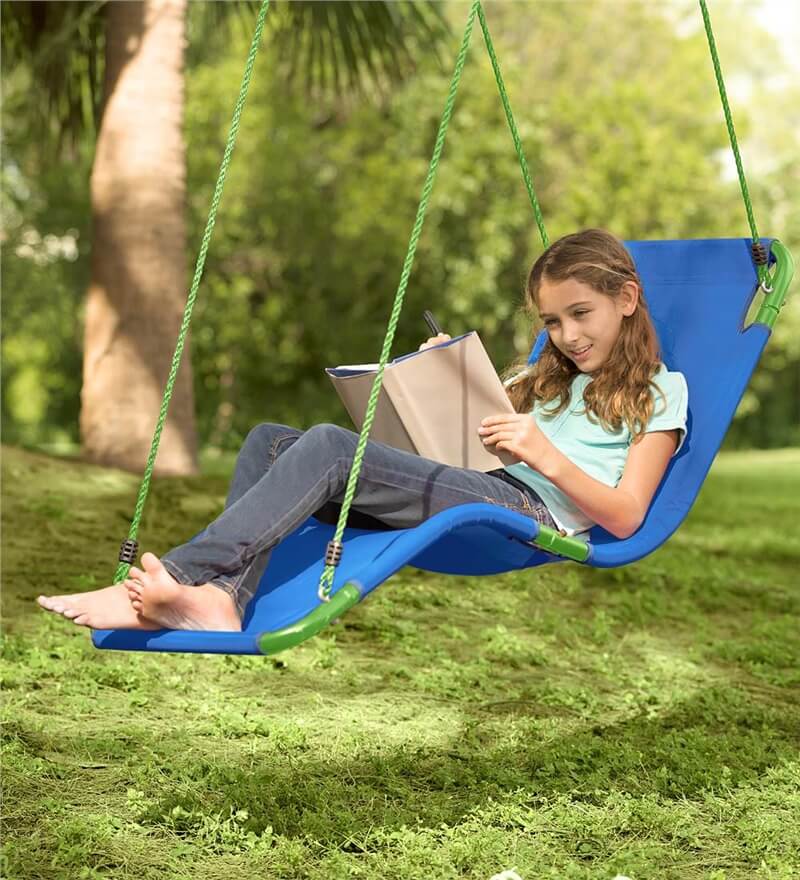 Cool outdoor swings for kids - Hanging Lounge Chair by Hearthsong | summer activities and boredom busters
