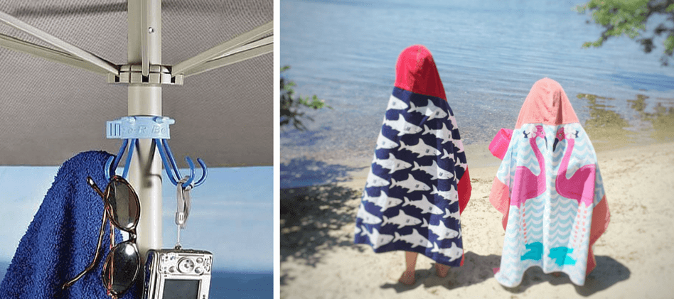 Beach Guide with Kids. Tips and Tricks. Umbrella Hook. Pottery Barn Kids Hooded Towels.
