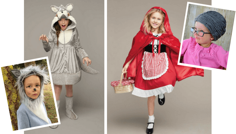 Creative Halloween Costumes for Siblings - Little Red Hiding Hood, Wolf, Grandma
