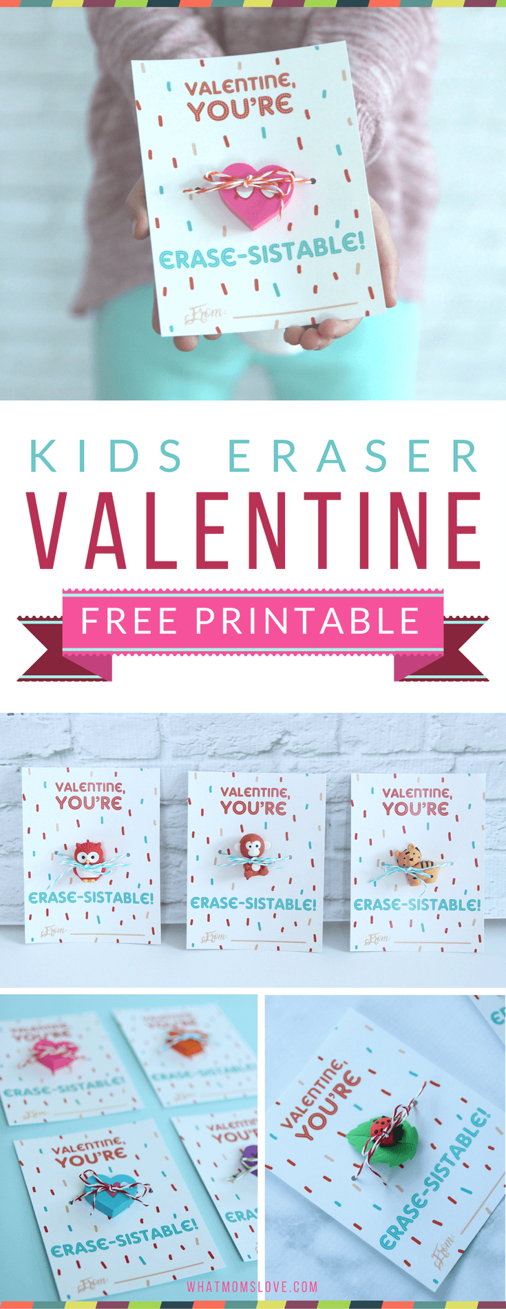 Free Printable Valentines For Kids. Such a fun idea for a non-candy Valentines card - perfect for your child's classroom Valentine's Day party!