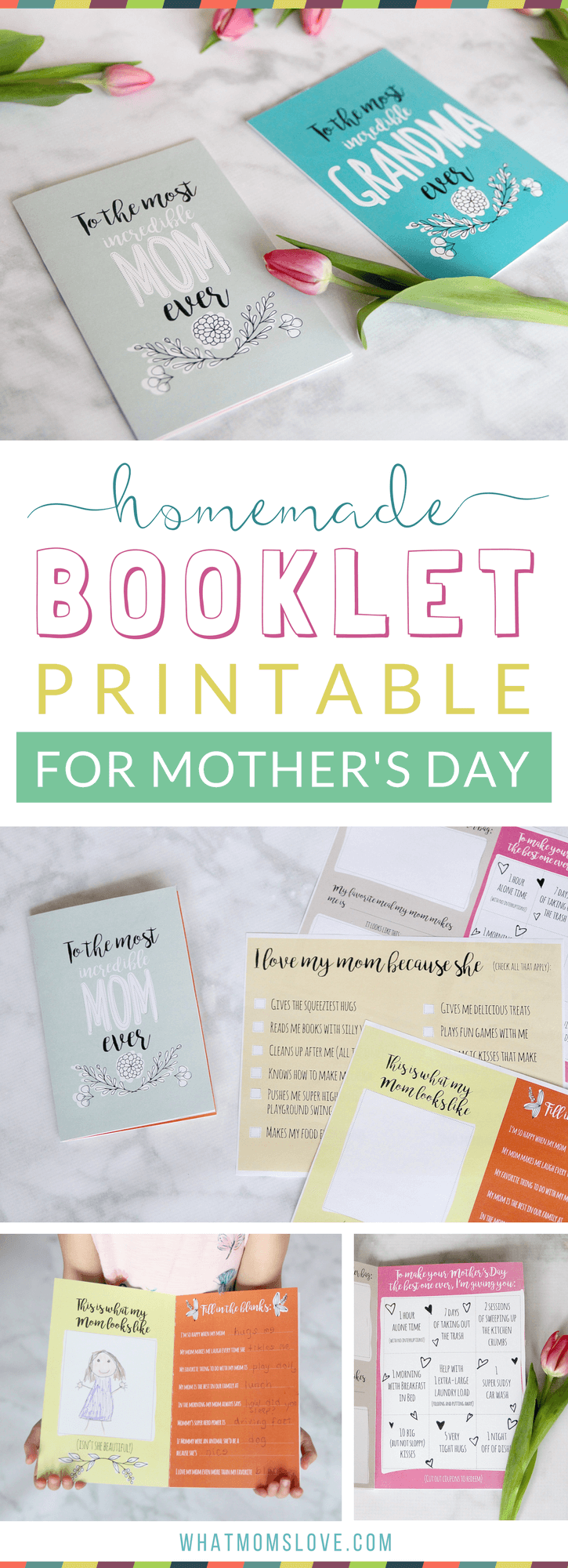 Free Printable Mothers Day Card | All About Mom or Grandma Book for kids to make - a unique personalized gift idea. Includes a fun questionnaire, coupons for mom, and space to draw and color. The perfect DIY homemade card for Mothers Day.