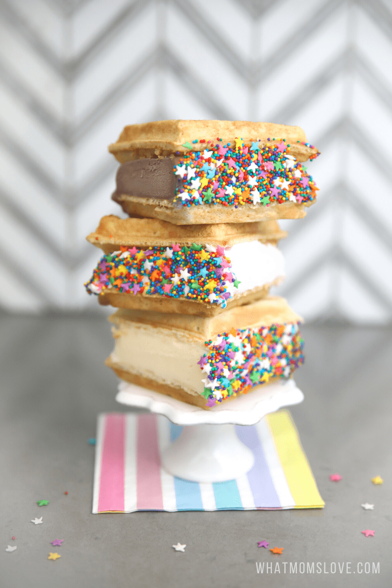 stack of waffle ice cream sandwiches with pretty sprinkles