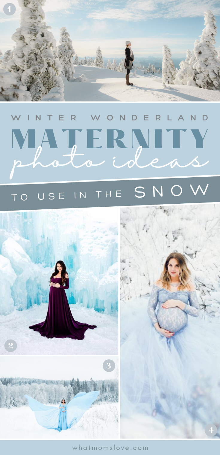 Maternity Photoshoot Ideas in winter and snow PIN