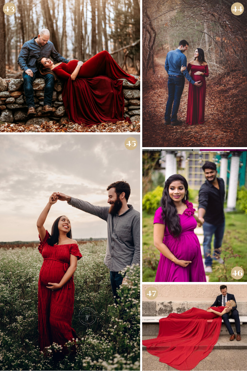 Indian couple posing for maternity baby shoot with white plain background.  The couple is posing in a lawn with green grass and the woman is falunting  her baby bump in Lodhi Garden